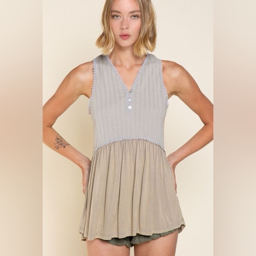 POL babydoll sleeveless grey tank knit size large boho top